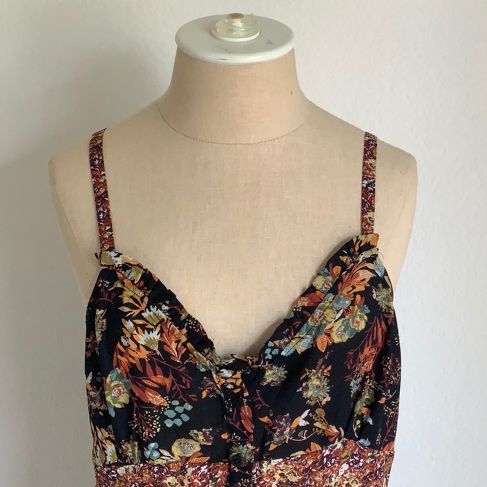 Fall Floral Button Down Maxi Spaghetti Strap Dress - image 2